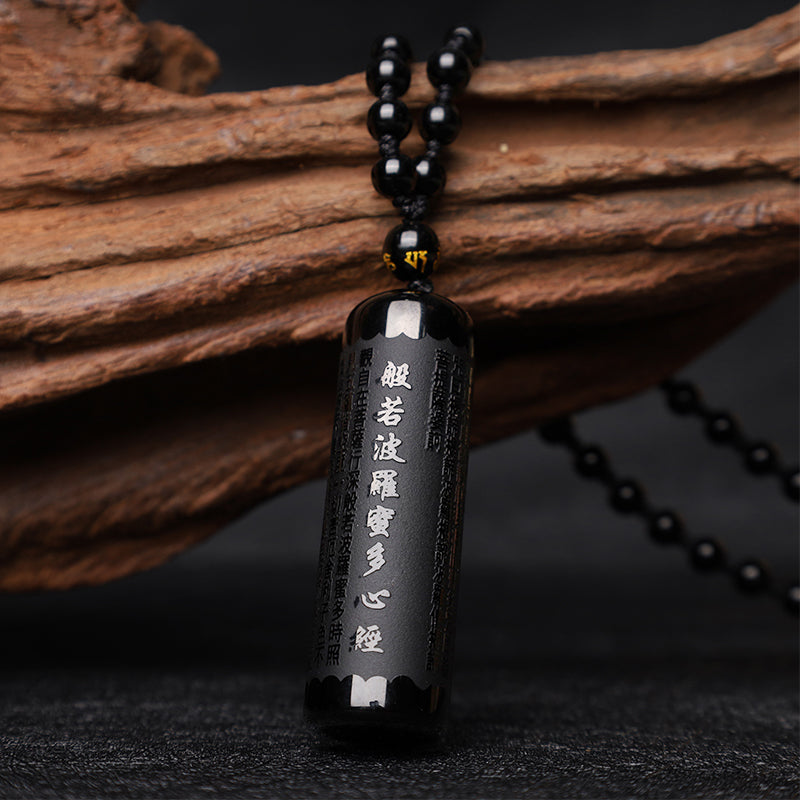 KarmaRipple's Authentic Black Obsidian Heart Sutra Purification Pendant Necklace p2