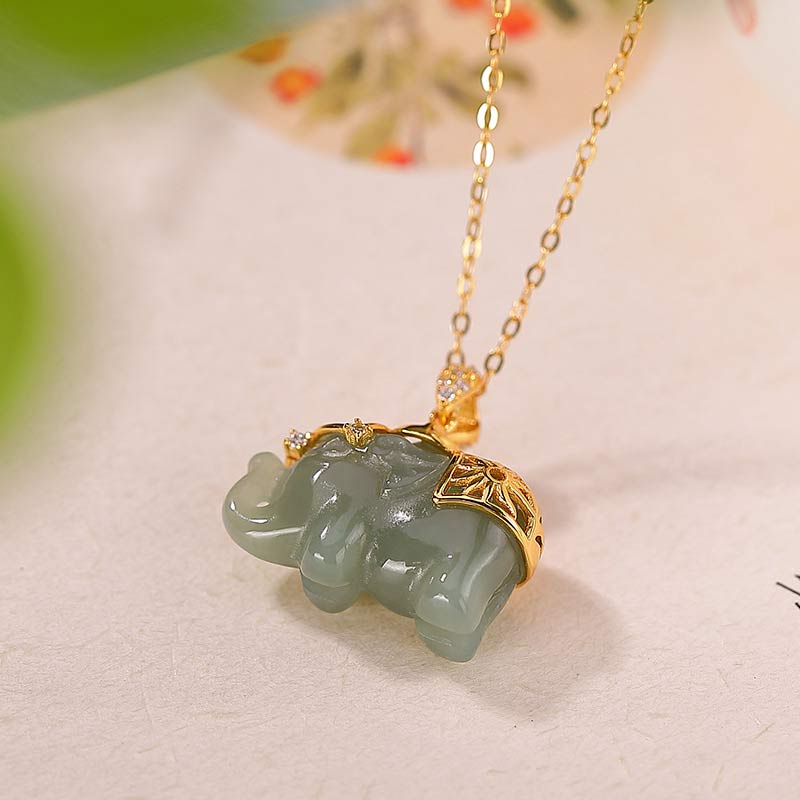 KarmaRipple's 925 Sterling Silver Jade Elephant Blessing Fortune Pendant Chain Necklace p5