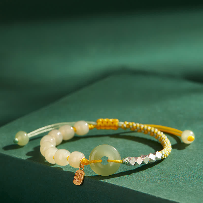 KarmaRipple's 925 Sterling Silver Hetian Jade Peace Buckle Beaded Fortune Happiness Talisman Bracelet p17