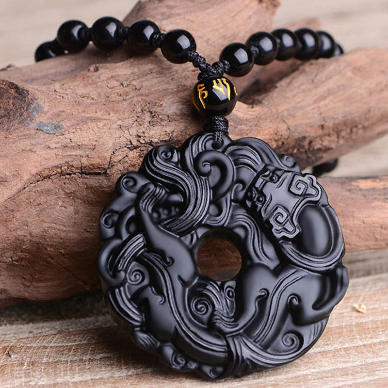 KarmaRipple's Authentic Black Obsidian Peace Buckle Pixiu Purification Pendant Necklace p11