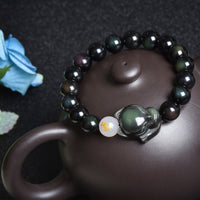 KarmaRipple's Authentic Rainbow Obsidian Gold Sheen Obsidian Silver Sheen Obsidian Fox Balancing Bracelet
