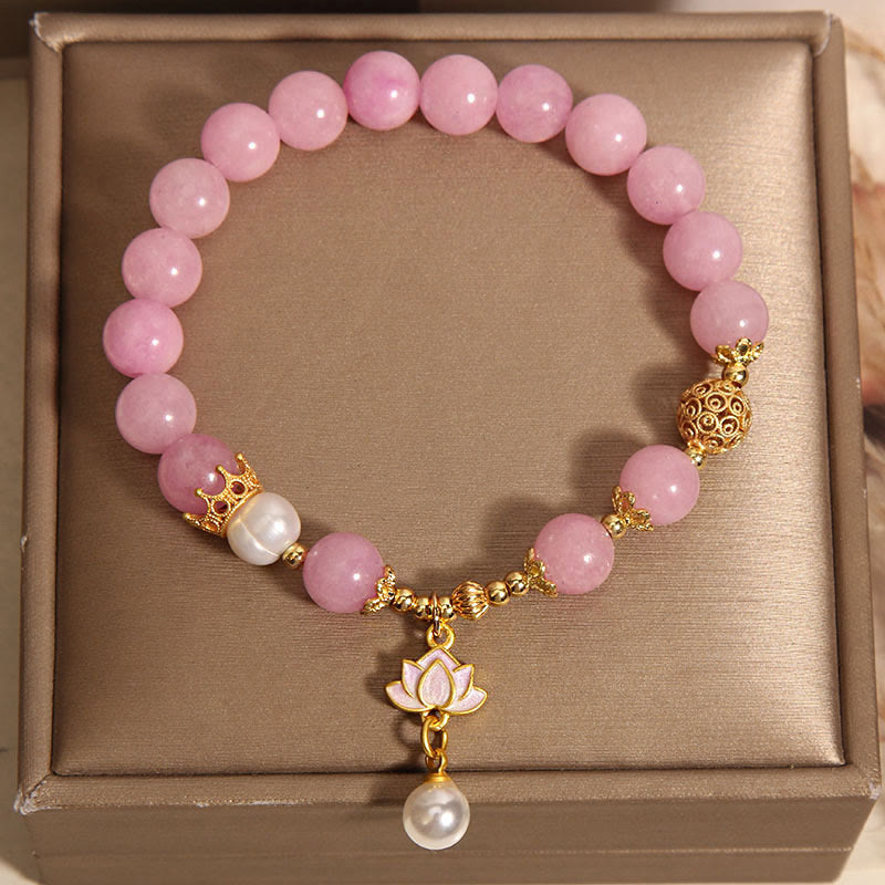 KarmaRipple's Pink Jade Pearl Lotus Talisman Balance Bracelet p3