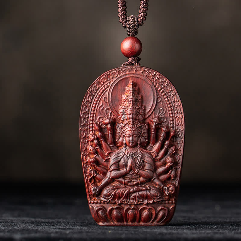 KarmaRipple's Chinese Zodiac Natal Buddha Small Leaf Red Sandalwood Lotus Protection Pendant Necklace p20