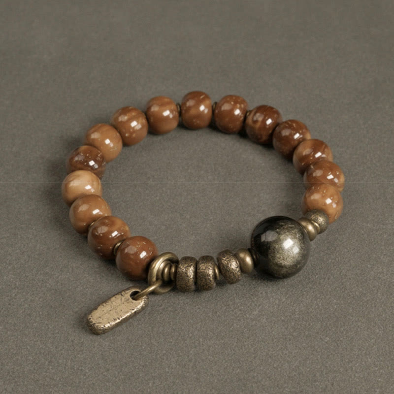 KarmaRipple's Kuka Seed Tiger Eye Gold Sheen Obsidian Bronze Wealth Fortune Bracelet p24
