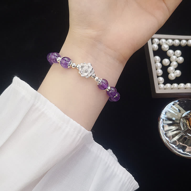 KarmaRipple's 925 Sterling Silver Authentic Amethyst Lotus Spiritual Bracelet p3