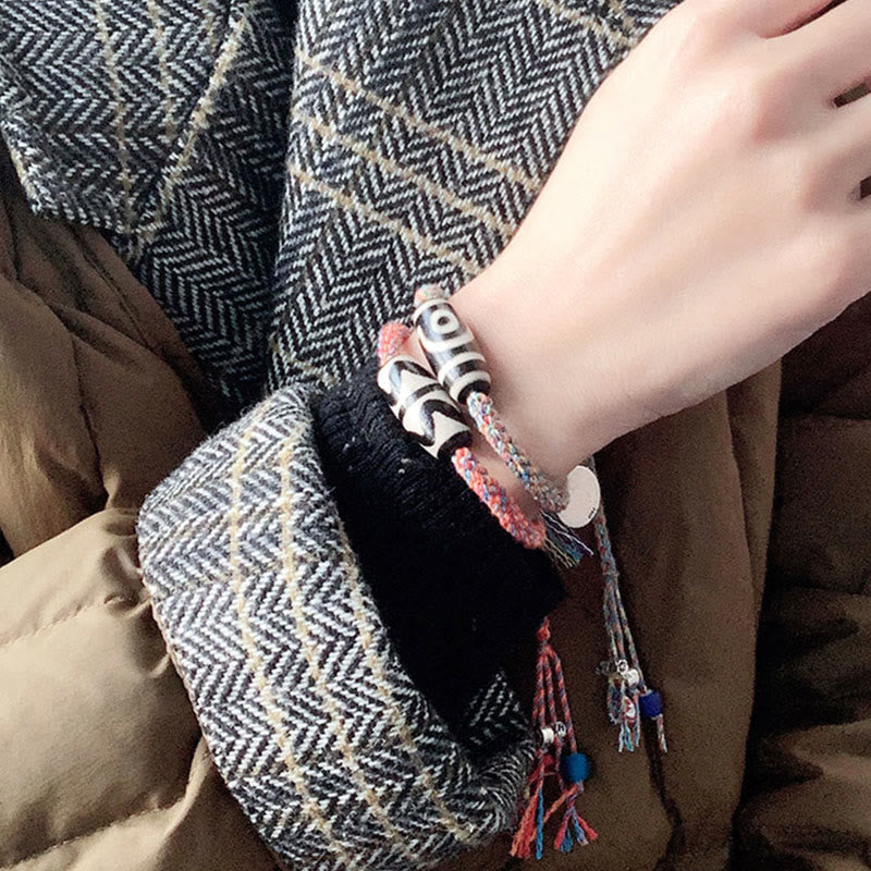 KarmaRipple's Tibetan 925 Sterling Silver Om Mani Padme Hum Handmade Dzi Bead Protection Braid Bracelet p9