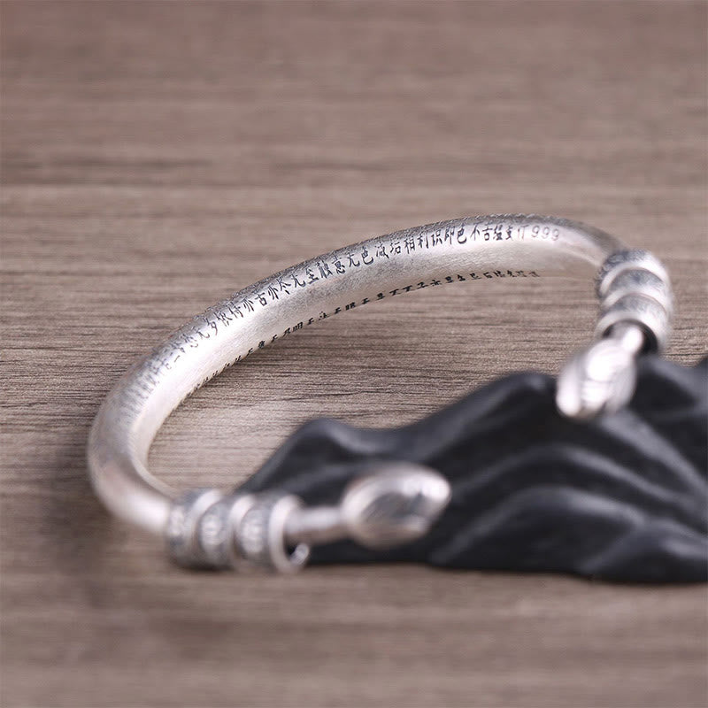 KarmaRipple's 999 Sterling Silver Heart Sutra Om Mani Padme Hum Engraved Peace Purity Bracelet Bangle p4