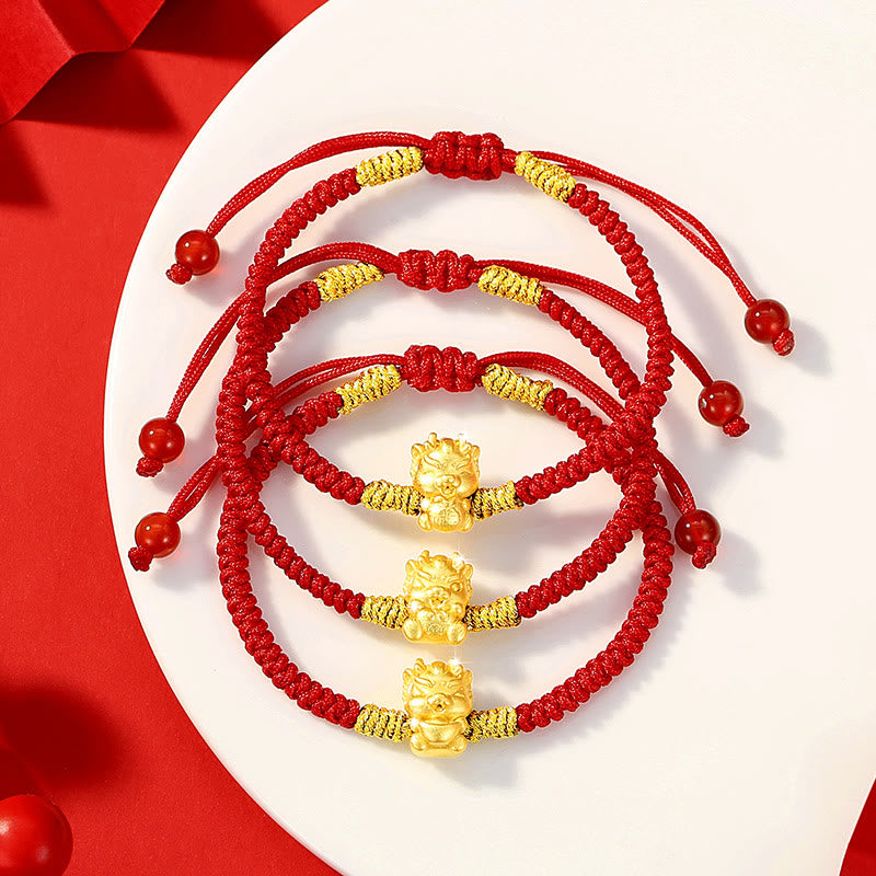 KarmaRipple's 999 Sterling Silver Year of the Dragon Bronze Coin Fortune Dragon Fu Character Fortune Handcrafted Red String Woven Bracelet ( p17