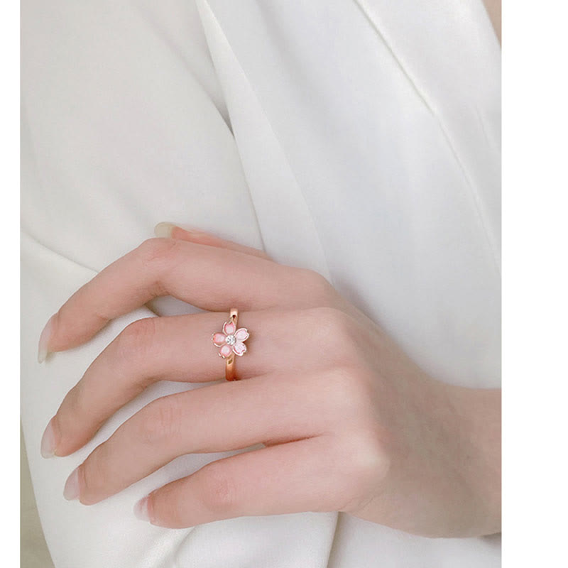 KarmaRipple's 925 Sterling Silver Cherry Blossom Blessing Chain Bracelet Rotatable Ring p20