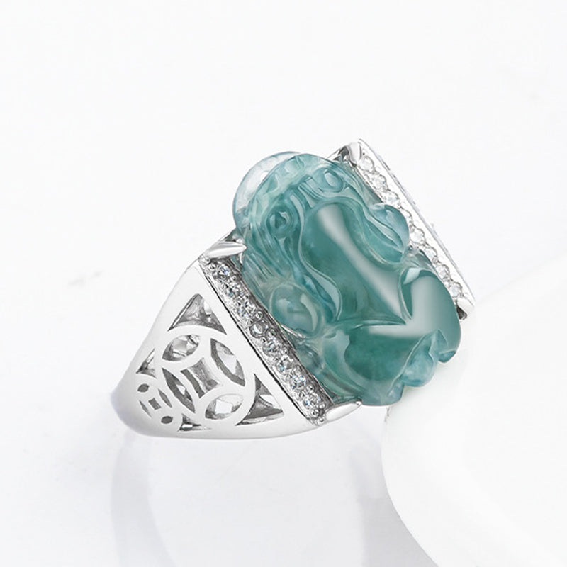 KarmaRipple's 925 Sterling Silver Fengshui Wealth Prosperity Jade PiXiu Fortune Ring p8