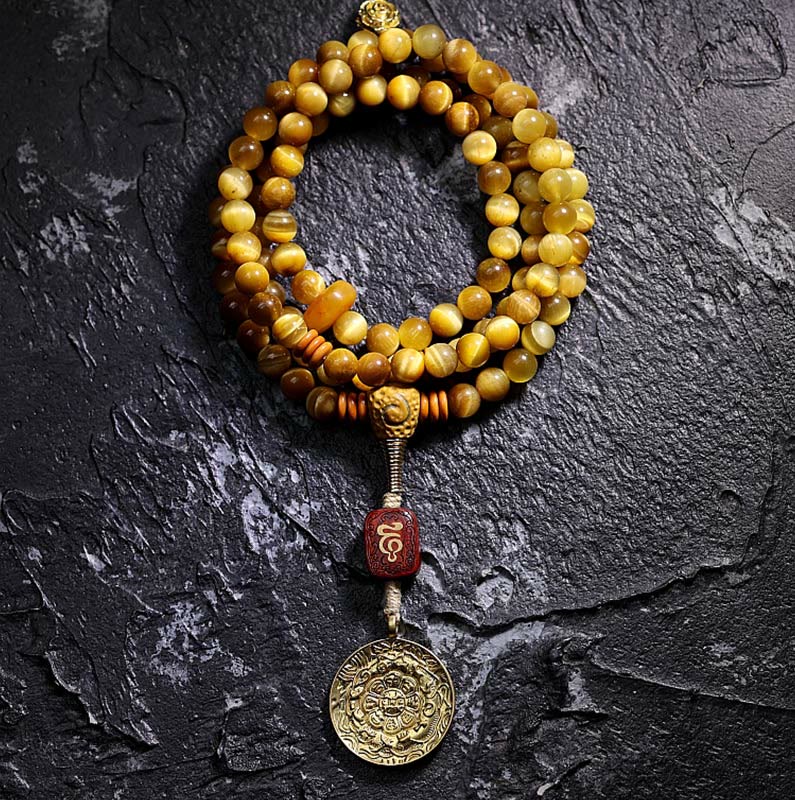 KarmaRipple's 108 Mala Beadwork Authentic Tiger Eye Bronze Dorje Protection Tassel Bracelet p7