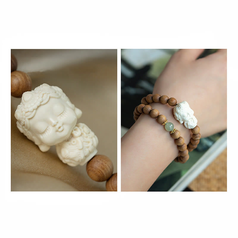 KarmaRipple's Sandalwood Hetian Jade Ivory Fruit Green Tara Protection Bracelet p6