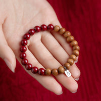 KarmaRipple's 925 Sterling Silver Peach Wood Cinnabar Ward Off Evil Spirits Bracelet