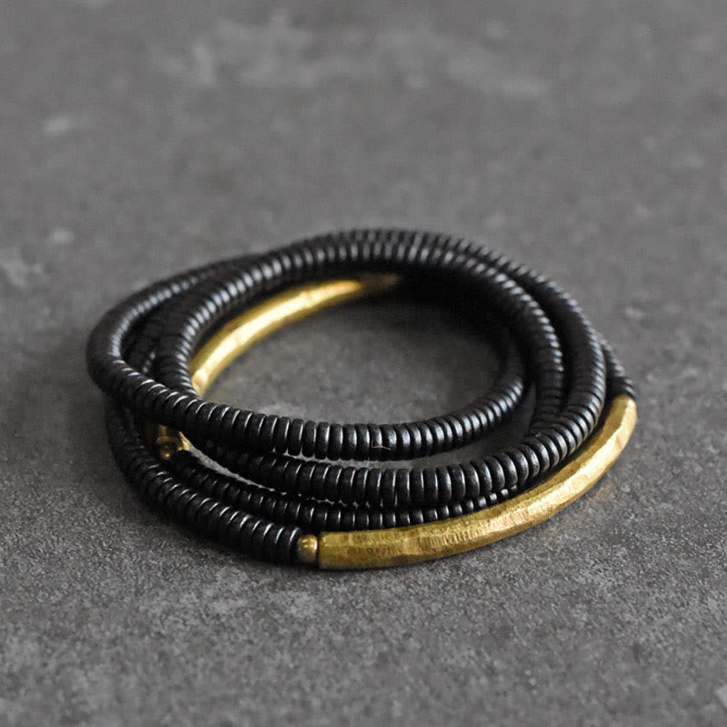 KarmaRipple's Ebony Wood Bronze Balance Multilayered Bracelet p4