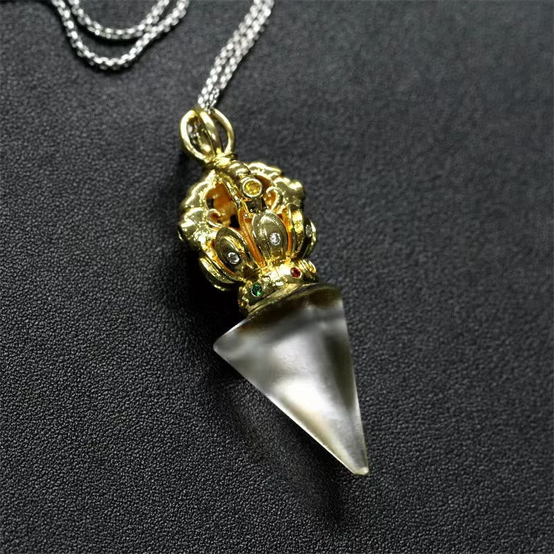 KarmaRipple's Tibetan Dorje Vajra 4 Prong Lotus Liuli Gemstone Strength Pendant Necklace p5