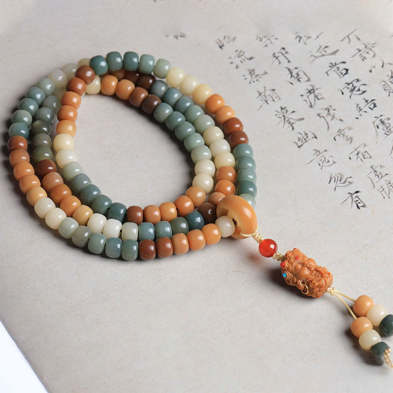 KarmaRipple's 108 Mala Beadwork Gradient Bodhi Seed Green Tara Buddha Engraved Peace Balance Bracelet p15