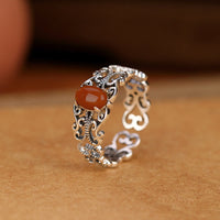 KarmaRipple's 925 Sterling Silver Vintage Red Agate Self-acceptance Calm Ring