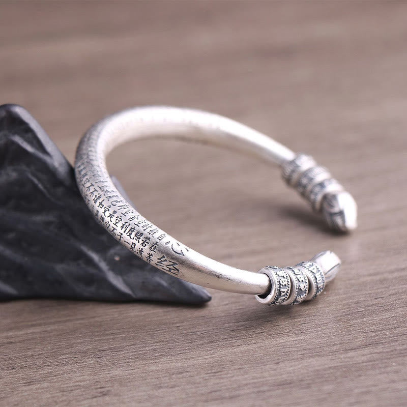 KarmaRipple's 999 Sterling Silver Heart Sutra Om Mani Padme Hum Engraved Peace Purity Bracelet Bangle p8