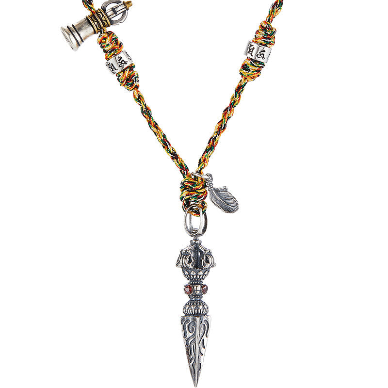 KarmaRipple's Tibetan Handmade 925 Sterling Silver Dorje Vajra Om Mani Padme Hum Feather Strength Pendant Necklace p13