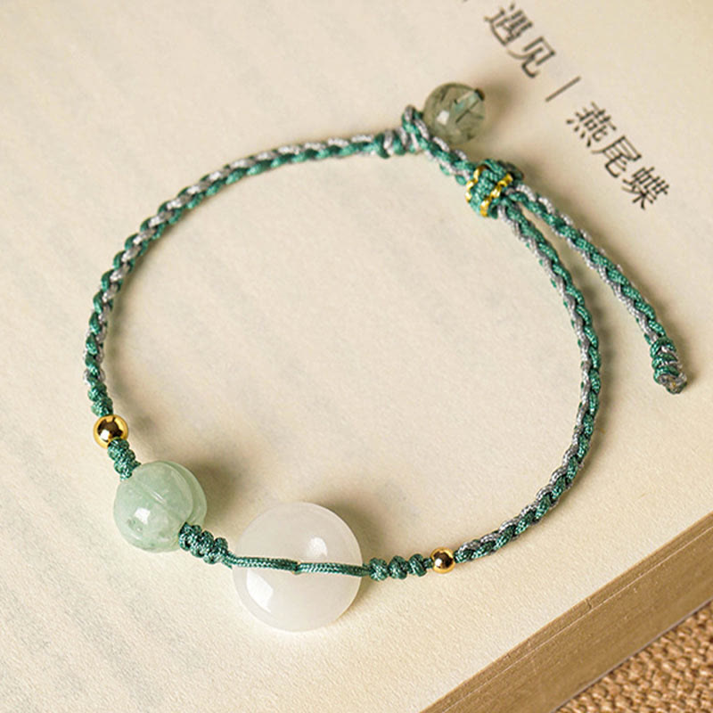 KarmaRipple's Ivory Jade Peace Buckle Pumpkin Bead Fortune Blessing Woven Bracelet p7