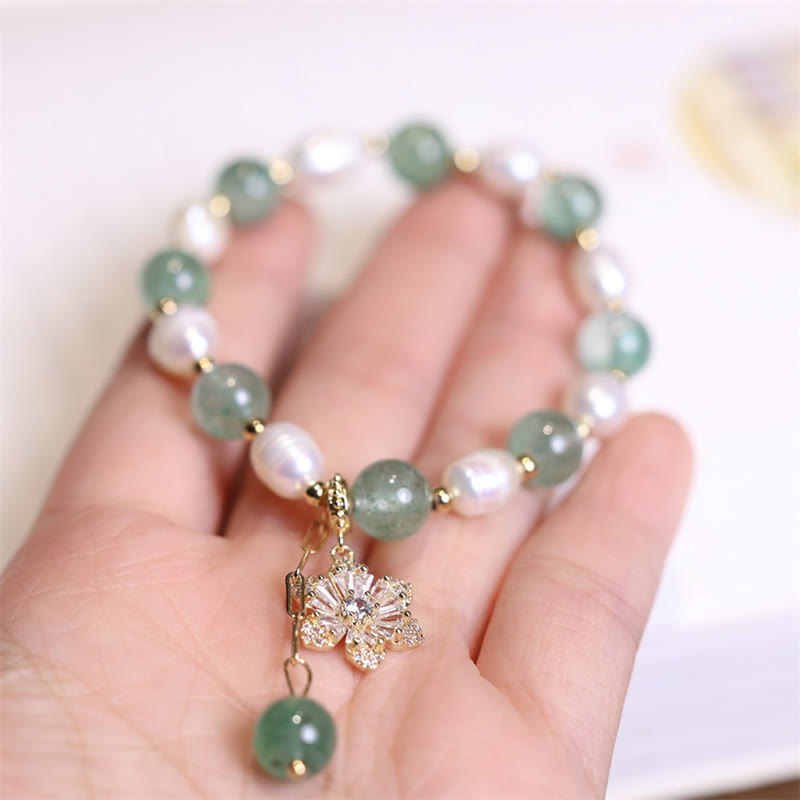 KarmaRipple's Authentic Green Strawberry Quartz Pearl Flower Talisman Love Bracelet p8