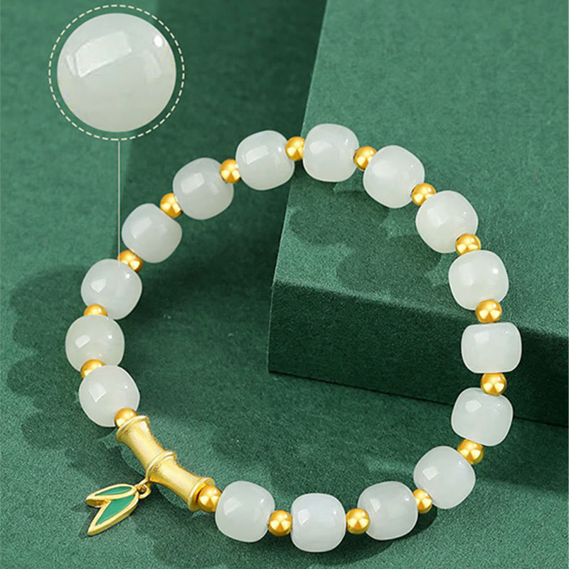 KarmaRipple's 925 Sterling Silver Hetian Ivory Jade Bamboo Fortune Bracelet p6