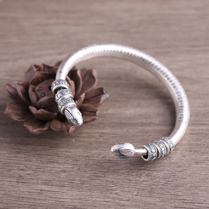 KarmaRipple's 999 Sterling Silver Heart Sutra Om Mani Padme Hum Engraved Peace Purity Bracelet Bangle p2