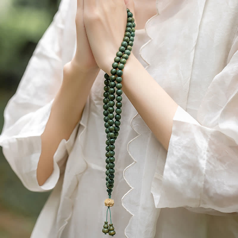 KarmaRipple's 108 Mala Beadwork Green Sandalwood Boxwood Lotus Positive Bracelet p5