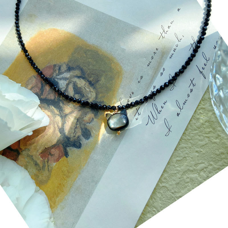 KarmaRipple's Black Spinel Cute Cat Motivate Choker Pendant p3