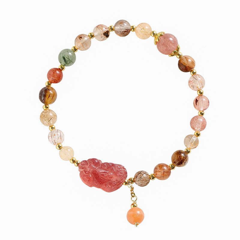 KarmaRipple's Authentic Rutilated Quartz Strawberry Quartz PiXiu Wealth Bracelet p9