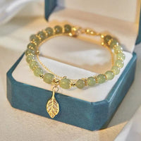 KarmaRipple's Jade Leaf Ginkgo Tulip Peanut Fu Character Fortune Beaded Bracelet