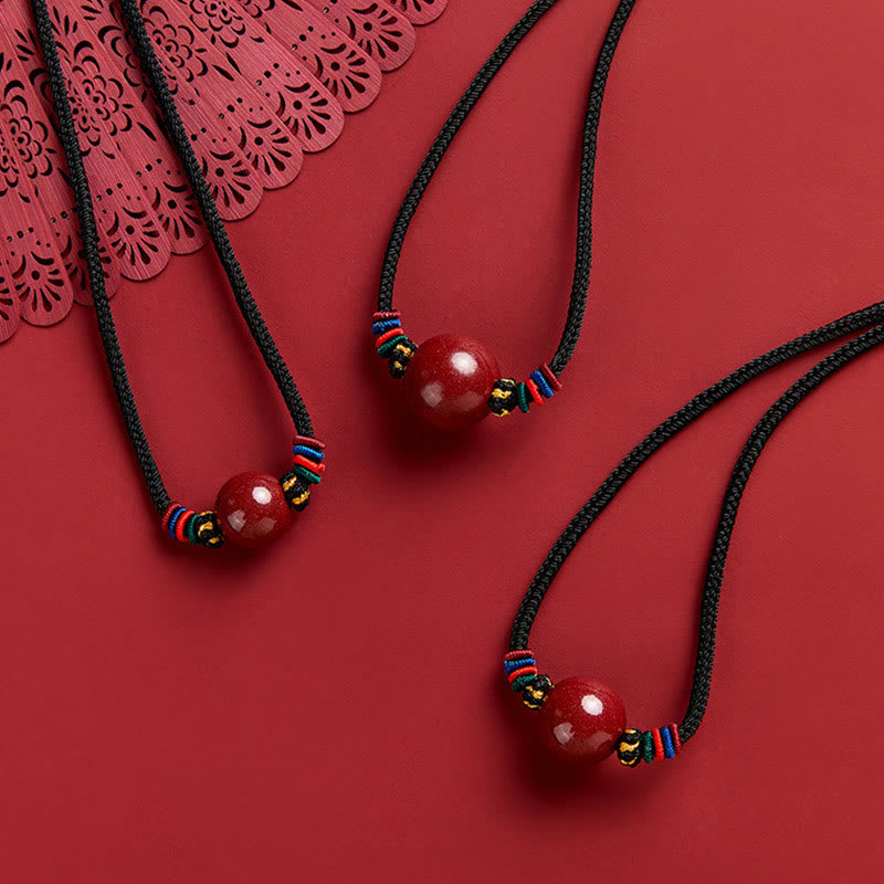 KarmaRipple's Cinnabar Bead Blessing String Pendant Necklace p4