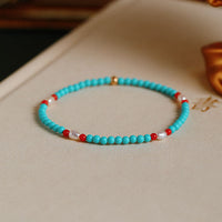 KarmaRipple's Turquoise Red Agate Pearl Small Beaded Protection Bracelet