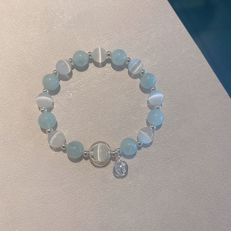 KarmaRipple's 925 Sterling Silver Cat's Eye Aquamarine Support Talisman Bracelet p2