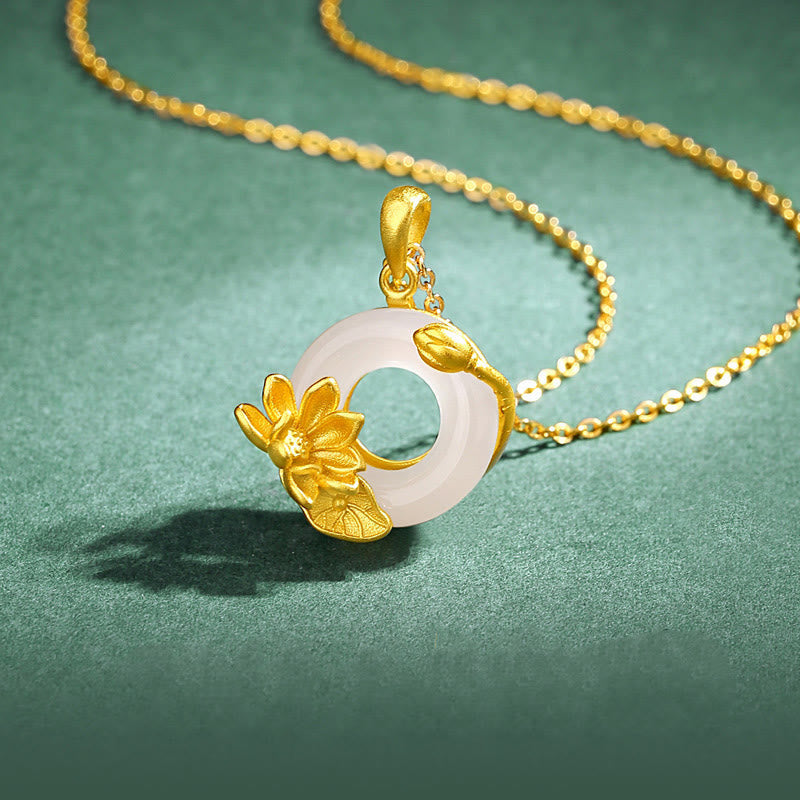 KarmaRipple's Authentic Ivory Chalcedony Peace Buckle Lotus Necklace S925 Sterling Silver Pendant p13