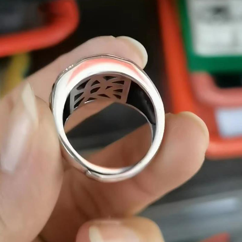 KarmaRipple's 925 Sterling Silver Sanskrit'sign Carved Protection Adjustable Ring p18