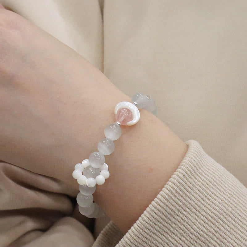 KarmaRipple's 925 Sterling Silver Authentic Amethyst Aquamarine Pink Gemstone Cat's Eye Balancing Crescent Moon Bracelet p26