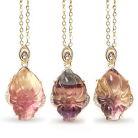 KarmaRipple's Authentic Colorful Fluorite Nine Tailed Fox Protection Pendant Necklace