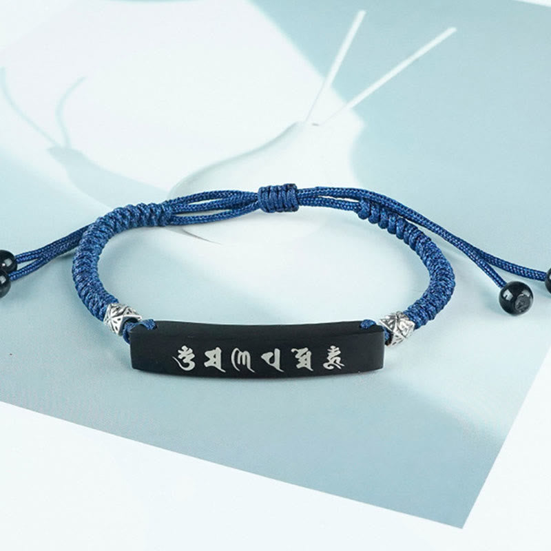 KarmaRipple's Buddhism Six True Words Wood Ebony Wood Silver Inlaid Protection Bracelet p5