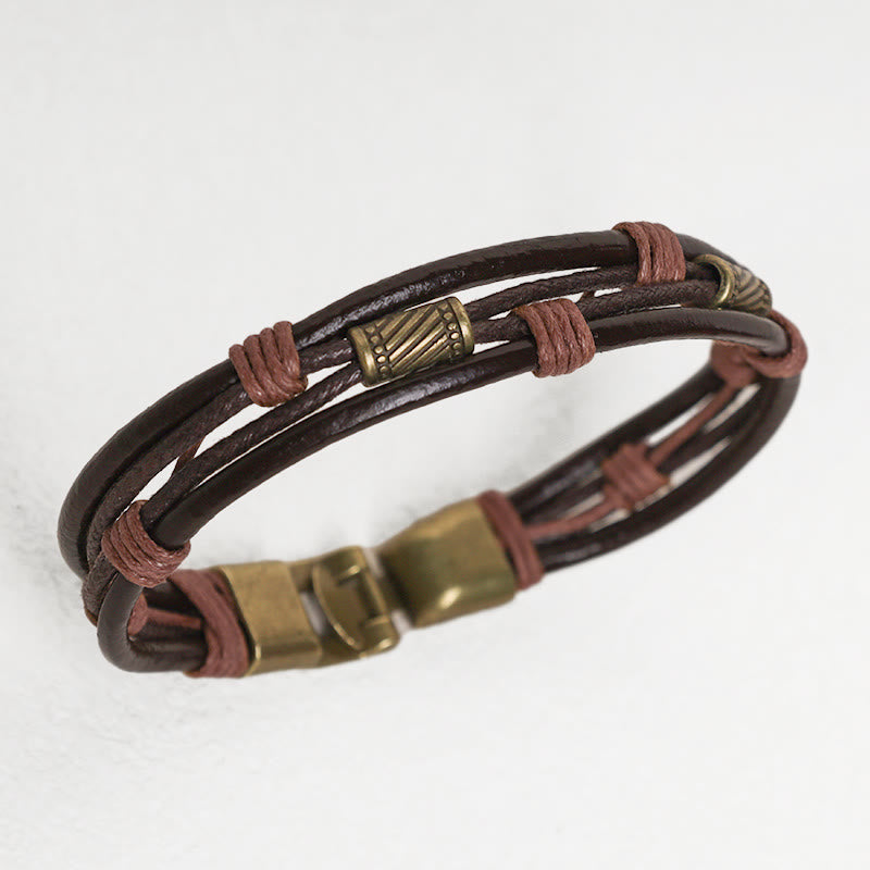 KarmaRipple's Vintage Leather Wrist Band Brown Rope Layered Bracelet Bangle p4