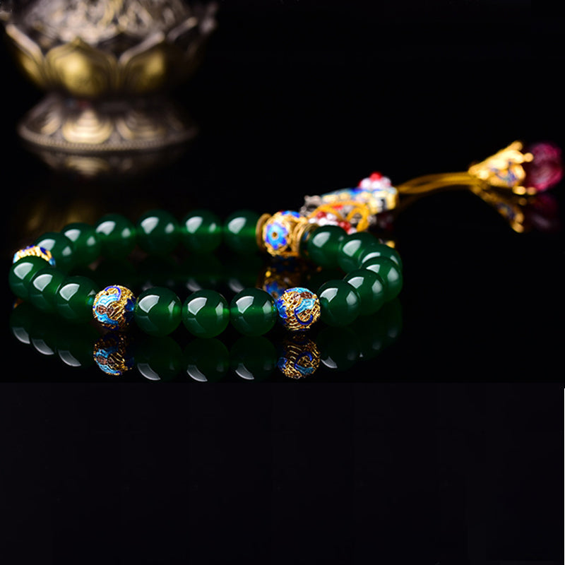 KarmaRipple's Authentic Green Agate Wrist Mala Success Talisman Pocket Mala Car Decoration p5