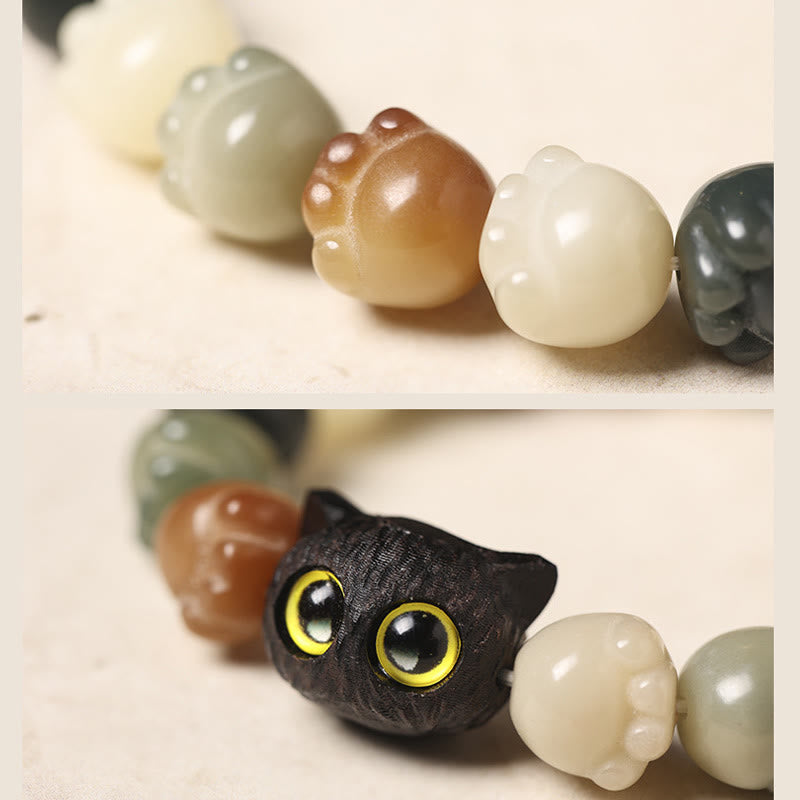 KarmaRipple's Authentic Bodhi Seed Lovely Paw Ebony Wood Fortunate Cat Wisdom Bracelet p11