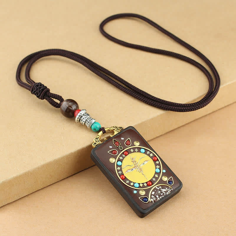KarmaRipple's Tibet God of Wealth Thangka Ebony Peace Pendant Necklace p26