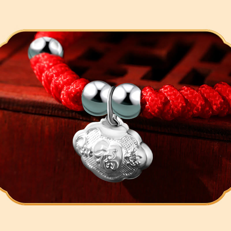 KarmaRipple's 925 Sterling Silver Handmade Fu Character Fortunate Money Bag Chinese Lock Talisman Bell Lotus Bronze Coin King Kong Weave Woven Kids Bracelet p11