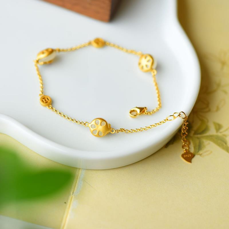 KarmaRipple's Peace Buckle Ivory Jade Fortune Bronze Bracelet p5