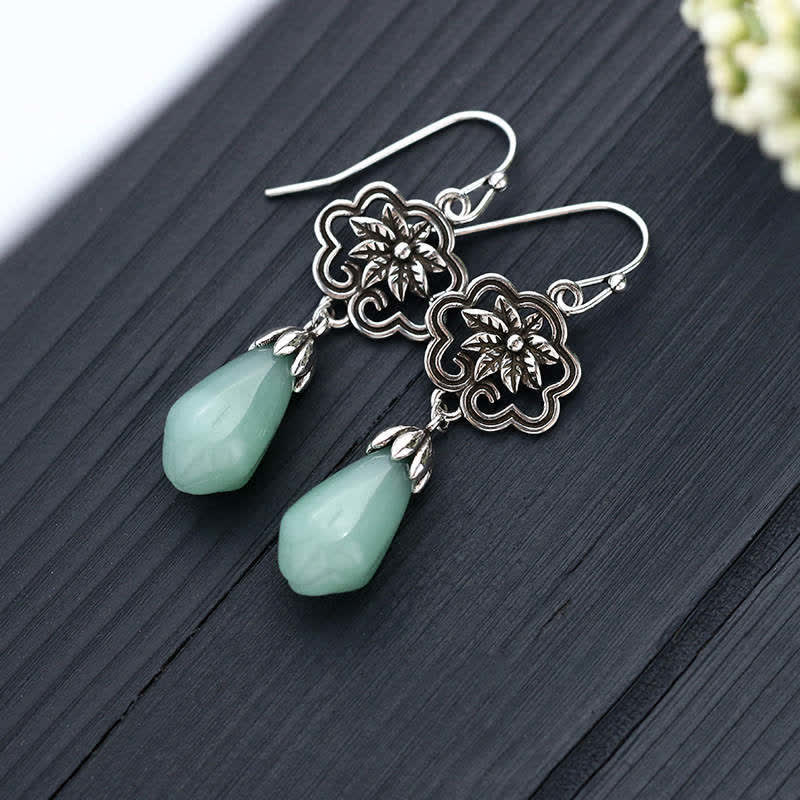 KarmaRipple's Magnolia Flower Jade Water Drop Prosperity Dangle Earrings p2