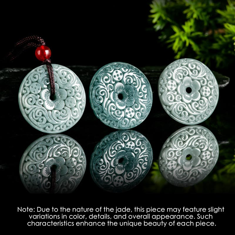 KarmaRipple's Green Jade Flower Carved Peace Buckle Abundance Pendant Necklace p5