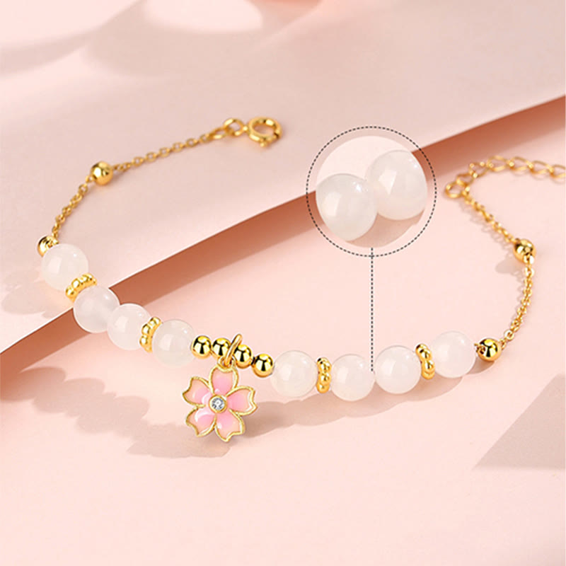 KarmaRipple's 925 Sterling Silver Hetian Ivory Jade Cherry Blossom Protection Bracelet p5
