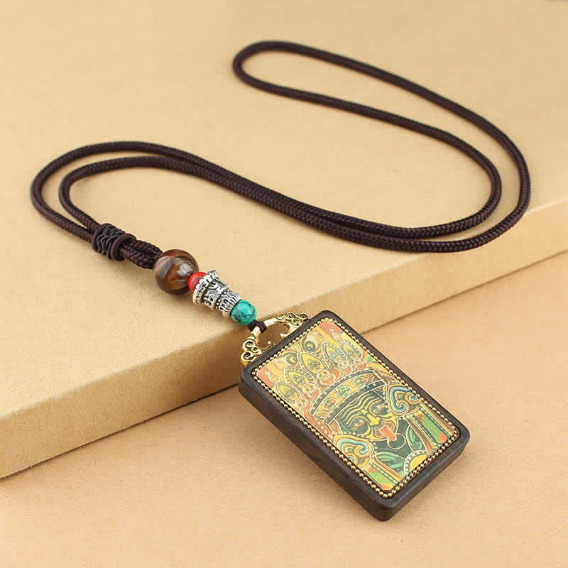 KarmaRipple's Tibet God of Wealth Thangka Ebony Peace Pendant Necklace p22