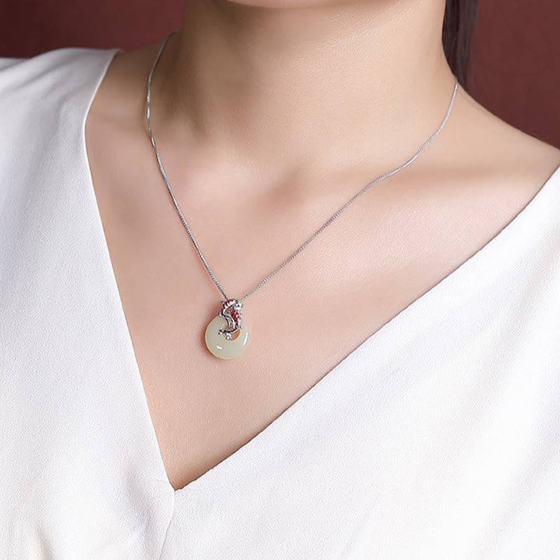 KarmaRipple's 925 Sterling Silver Hetian Jade Peace Buckle Koi Fish Fortune Pendant Necklace p6
